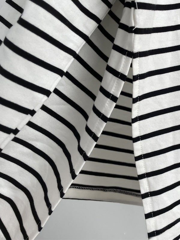 Split-Joint Split-Side Striped Long Sleeves Loose Round-Neck T-Shirts