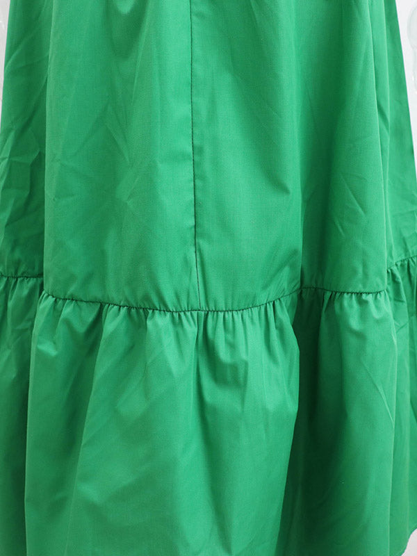 Elasticity Pleated Solid Color A-Line Half Sleeves V-Neck Midi Dresses