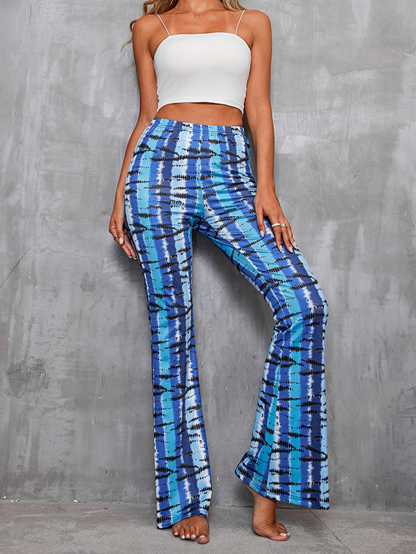 Elasticity Printed Split-Joint High Waisted Skinny Trousers Pants