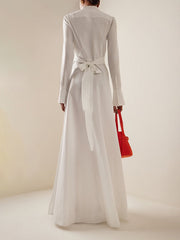 Buttoned Flower Print A-Line Long Sleeves Round-Neck Maxi Dresses
