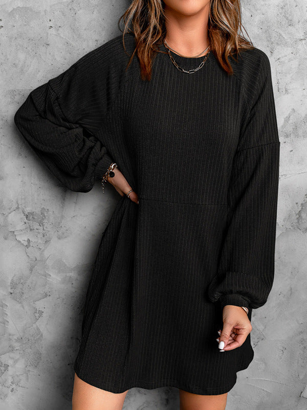 Solid Color Split-Joint A-Line High Waisted Round-Neck Mini Dresses