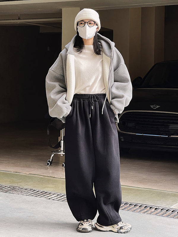 Casual Loose Wide Leg Drawstring Solid Color Pants