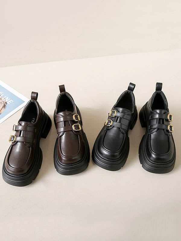 Belt Buckle Round-Toe Split-Joint Platform Shoes Mary Janes