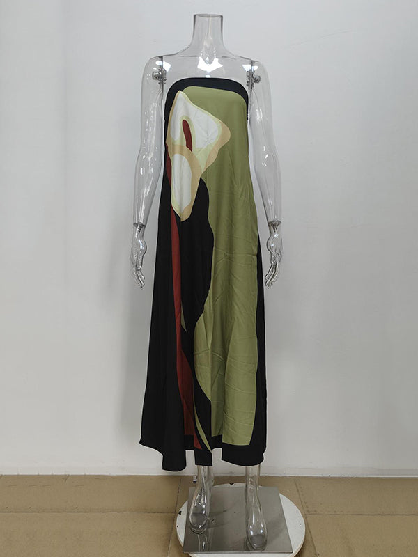 Printed Split-Joint Loose Plus Size Tube Maxi Dresses