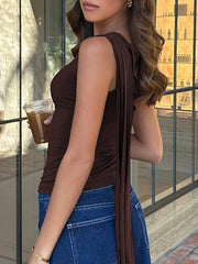 Hollow Solid Color Split-Joint Loose Skinny Round-neck Vest Top