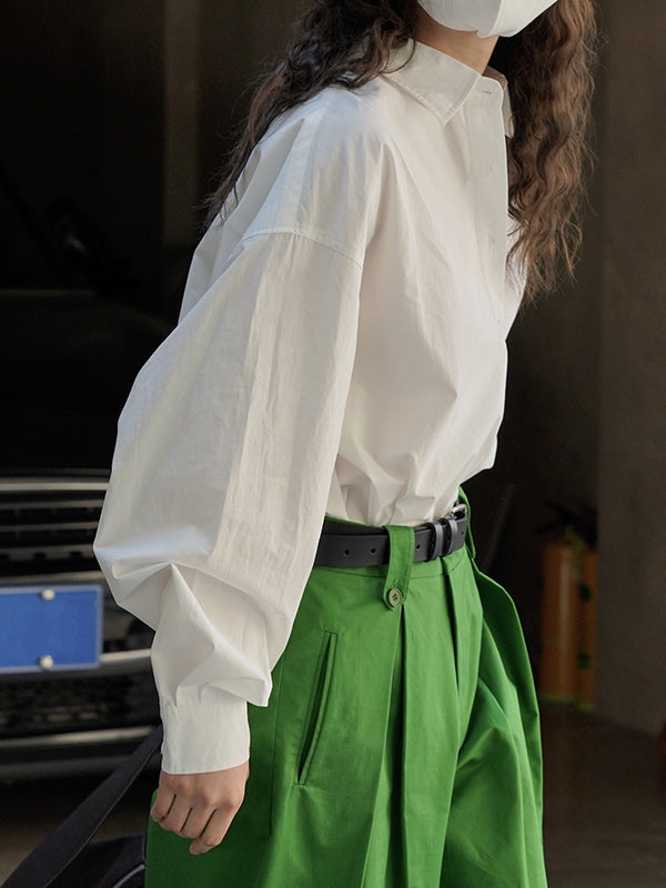 Asymmetric Solid Color Long Sleeves Loose Lapel Blouses