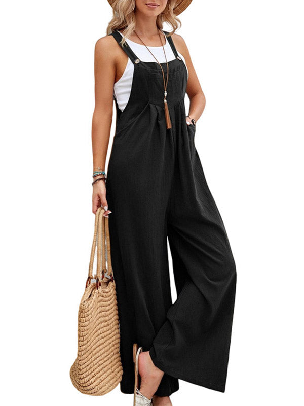 Pleated Split-Joint Loose Plus Size Square-neck Overalls