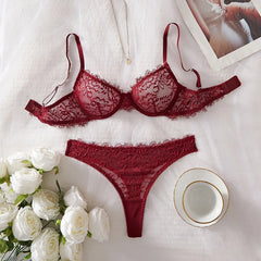 2 Piece Erotic Western Style Black Lace Floral Print Bra Low Waist See Through Panties Sensual Pure Lingerie Set