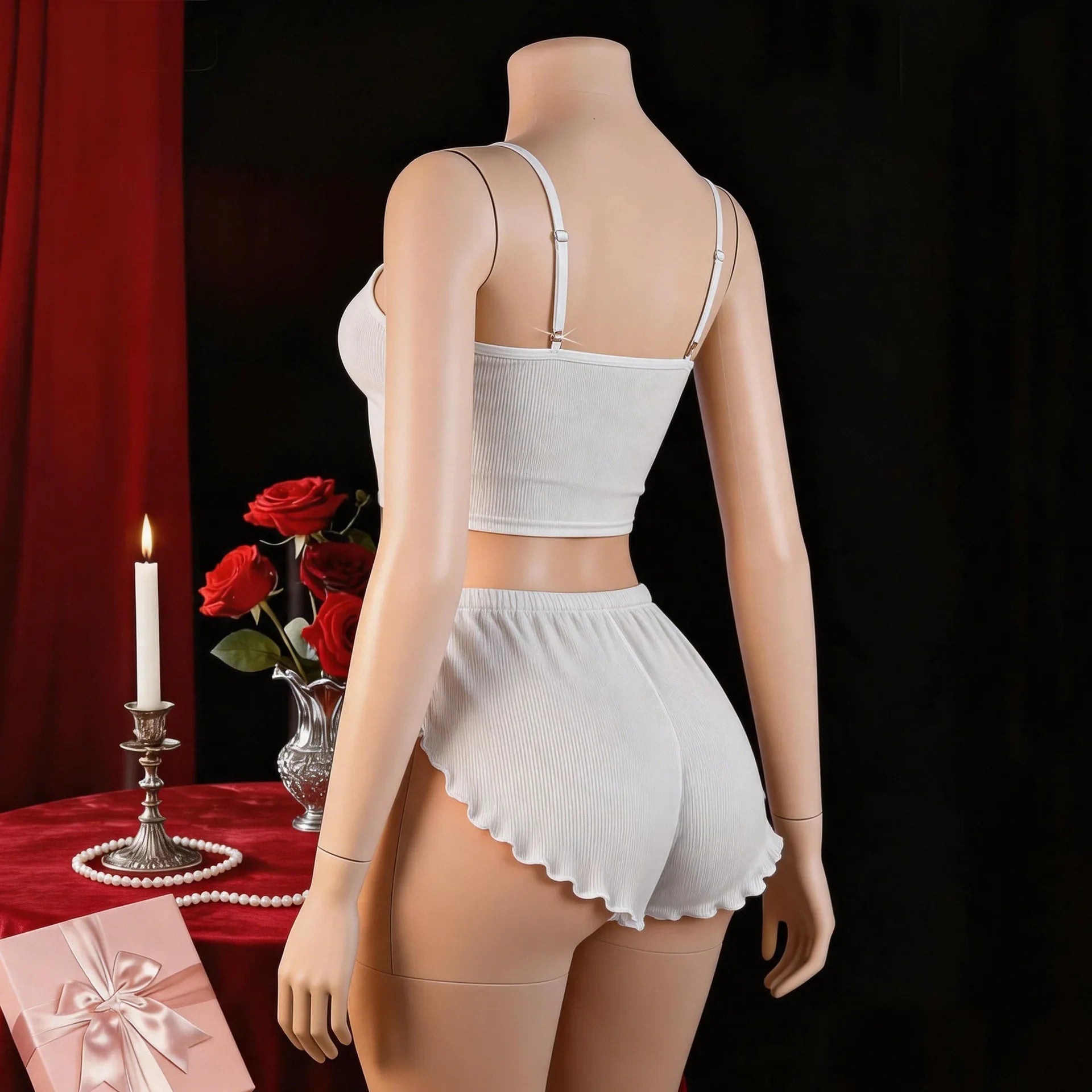2 Piece Western Camisole Slit Underwear Cami Backless Cross Strap Lace Loungewear Homewear Shorts Lingerie Set