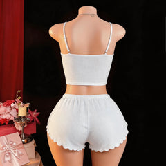 2 Piece Western Camisole Slit Underwear Cami Backless Cross Strap Lace Loungewear Homewear Shorts Lingerie Set