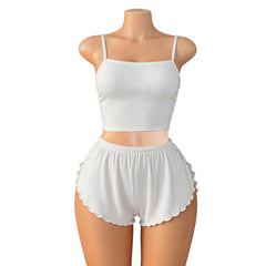 2 Piece Western Camisole Slit Underwear Cami Backless Cross Strap Lace Loungewear Homewear Shorts Lingerie Set