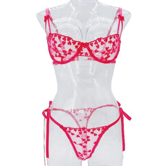 2 Piece Western Style Romantic Heart Erotic See Through Bras With Adjustable Straps Lace Mesh Trendy Lingerie Set