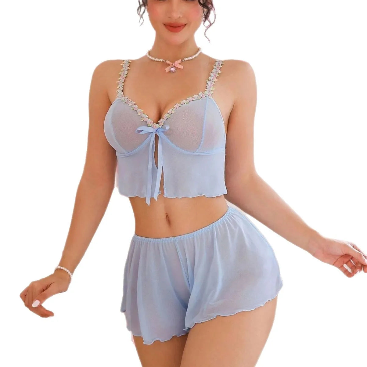 2 Piece Westerns Pink Cute Loungewear Homewear Bowknot Bow Clothing Bra Briefs Underwear Lingerie Set