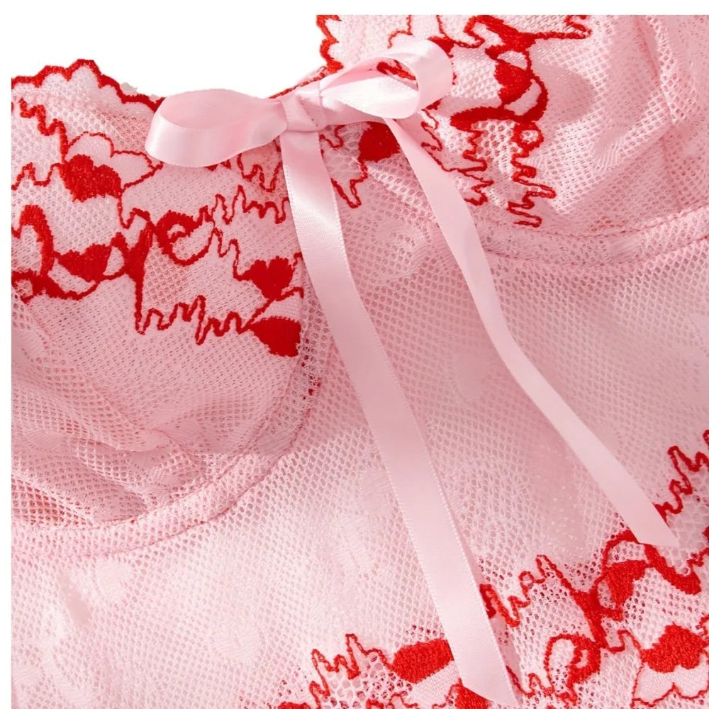 2 Piece Westernss Cherry Underwear Camisole Tank Shorts Nightdress Sleepdress Nightshirt Nightgown Lingerie Set