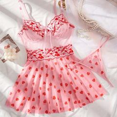 2 Piece Westernss Cherry Underwear Camisole Tank Shorts Nightdress Sleepdress Nightshirt Nightgown Lingerie Set