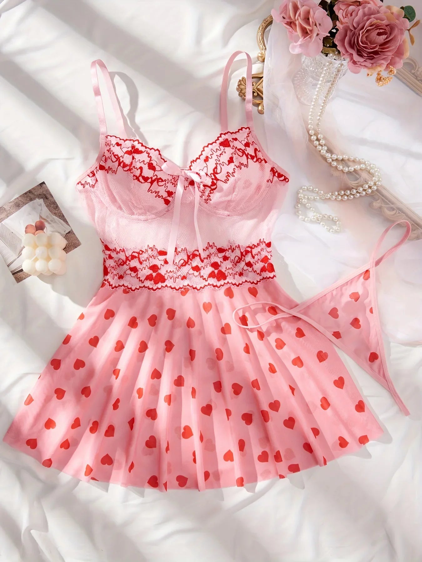 2 Piece Westernss Cherry Underwear Camisole Tank Shorts Nightdress Sleepdress Nightshirt Nightgown Lingerie Set
