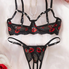 2 Pieces Erotic Crotchless Lips Hollow Out Bra Panties Seductive Underwears Lingerie Set