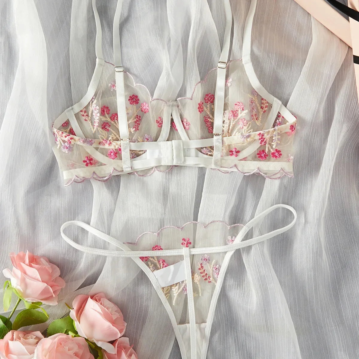 2 Pieces Erotic Pure See Through Mesh Bra Thong Flirting Clothings Erotic Pure See Through Lingerie Set