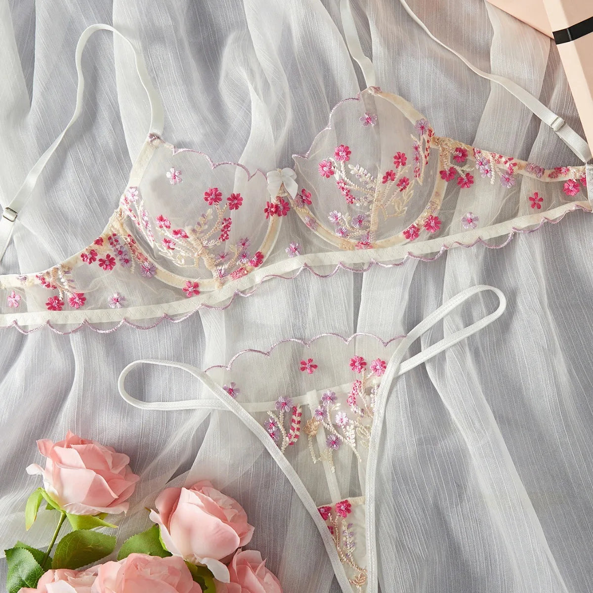 2 Pieces Erotic Pure See Through Mesh Bra Thong Flirting Clothings Erotic Pure See Through Lingerie Set