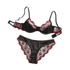 2 Pieces Erotic Western Style Rose Embroidery Mesh Sensual Push Up Bra See Through Briefs Charming Lingerie Set