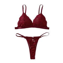 2 Pieces French Wine Red Laces Thin Breathable Wireless Thong