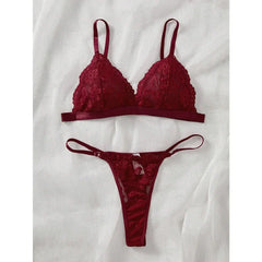 2 Pieces French Wine Red Laces Thin Breathable Wireless Thong