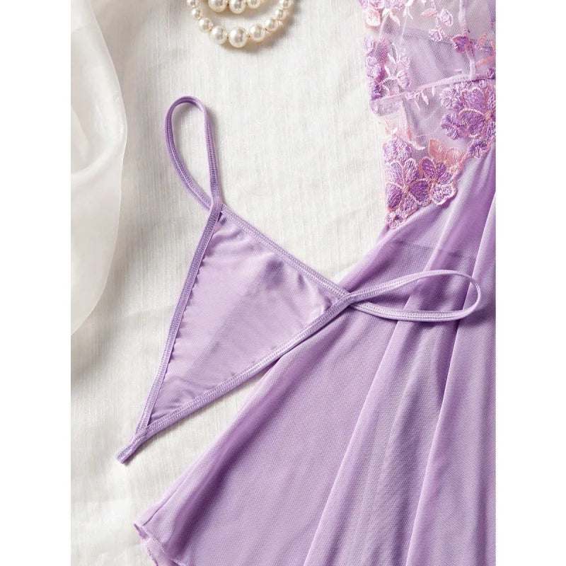2 Pieces Light Purple Sling Mesh See Through Lace Trim
