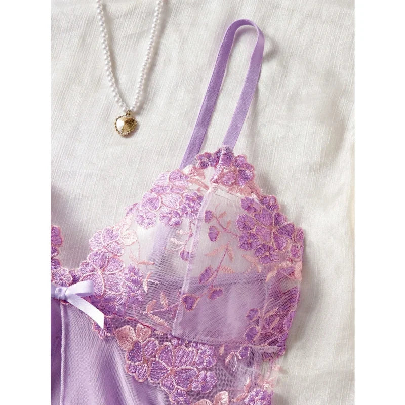 2 Pieces Light Purple Sling Mesh See Through Lace Trim