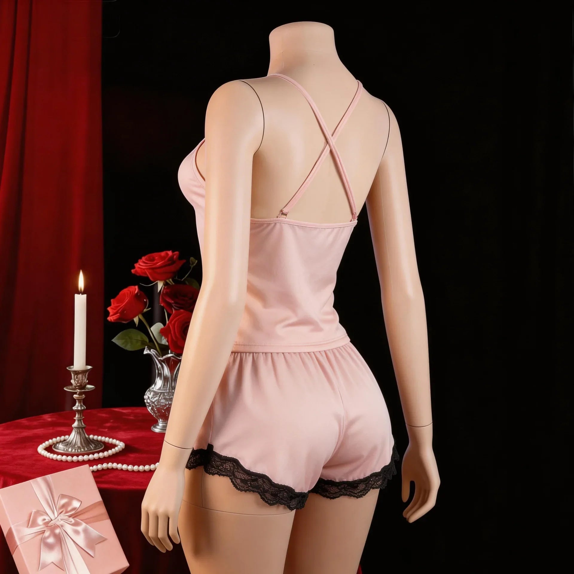 2 Pieces Plus Size Deep V Sling Homewear Pure Desire