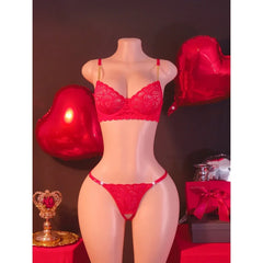 2 Pieces Set Red Lace Metal Chain Shoulder Strap