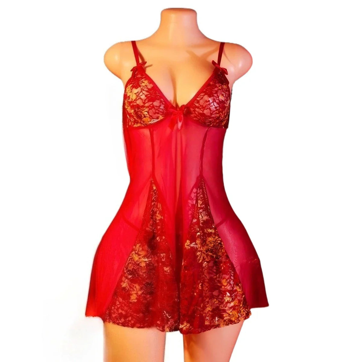 2 Pieces Set Wine Red Mesh Strap Gold Lace Embroidery
