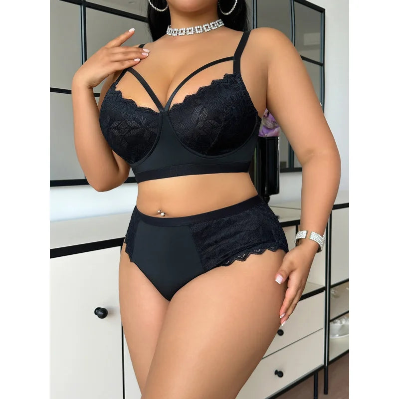 2 Pieces Western Plus Size Lace Patchwork Shorts