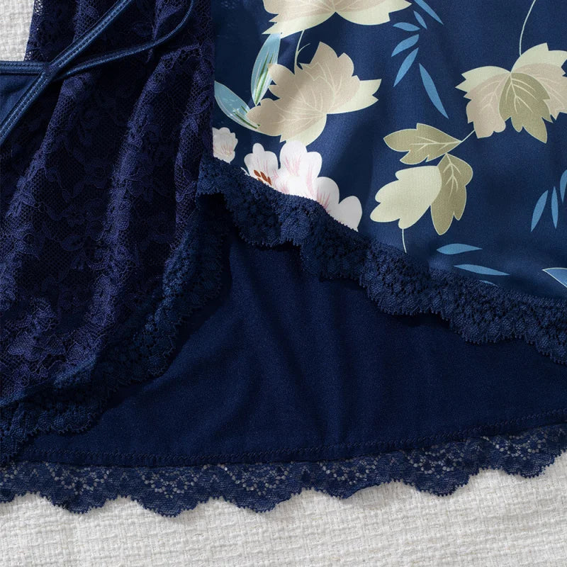 2 Pieces Western Lace Printed Nightdress Thong