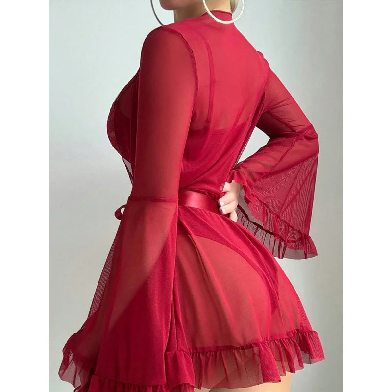 2 Pieces Western Nightrobe Lace See Through