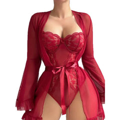 2 Pieces Western Nightrobe Lace See Through