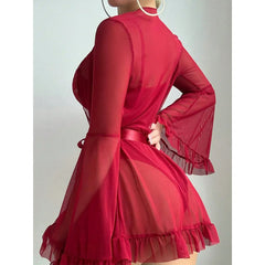 2 Pieces Western Nightrobe Lace See Through