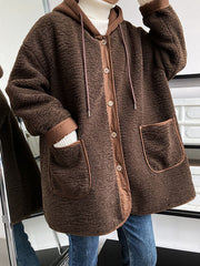 Original Creation Long Sleeves Loose Buttoned Keep Warm Hooded Coats Outerwear