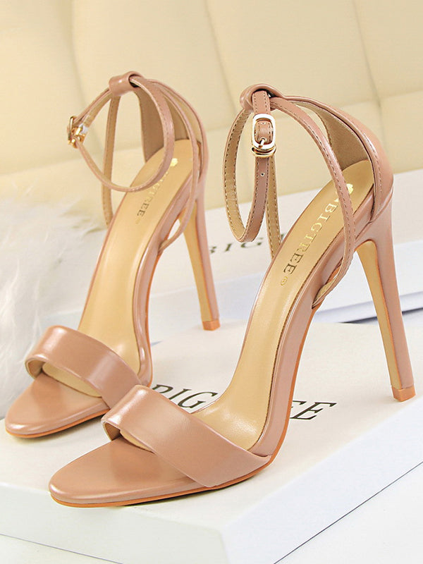 Belt Buckle Open Toe Shiny Split-Joint Sandals Pumps Sandals