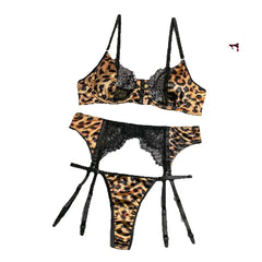 2025 Leopard Lace Spliced Sensual Bra&Briefs Suits Porno Strapless Corset Suit Lingerie Club Sheaths