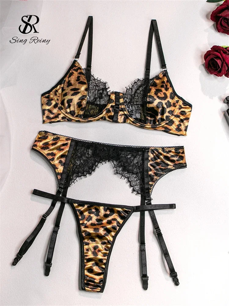 2025 Leopard Lace Spliced Sensual Bra&Briefs Suits Porno Strapless Corset Suit Lingerie Club Sheaths