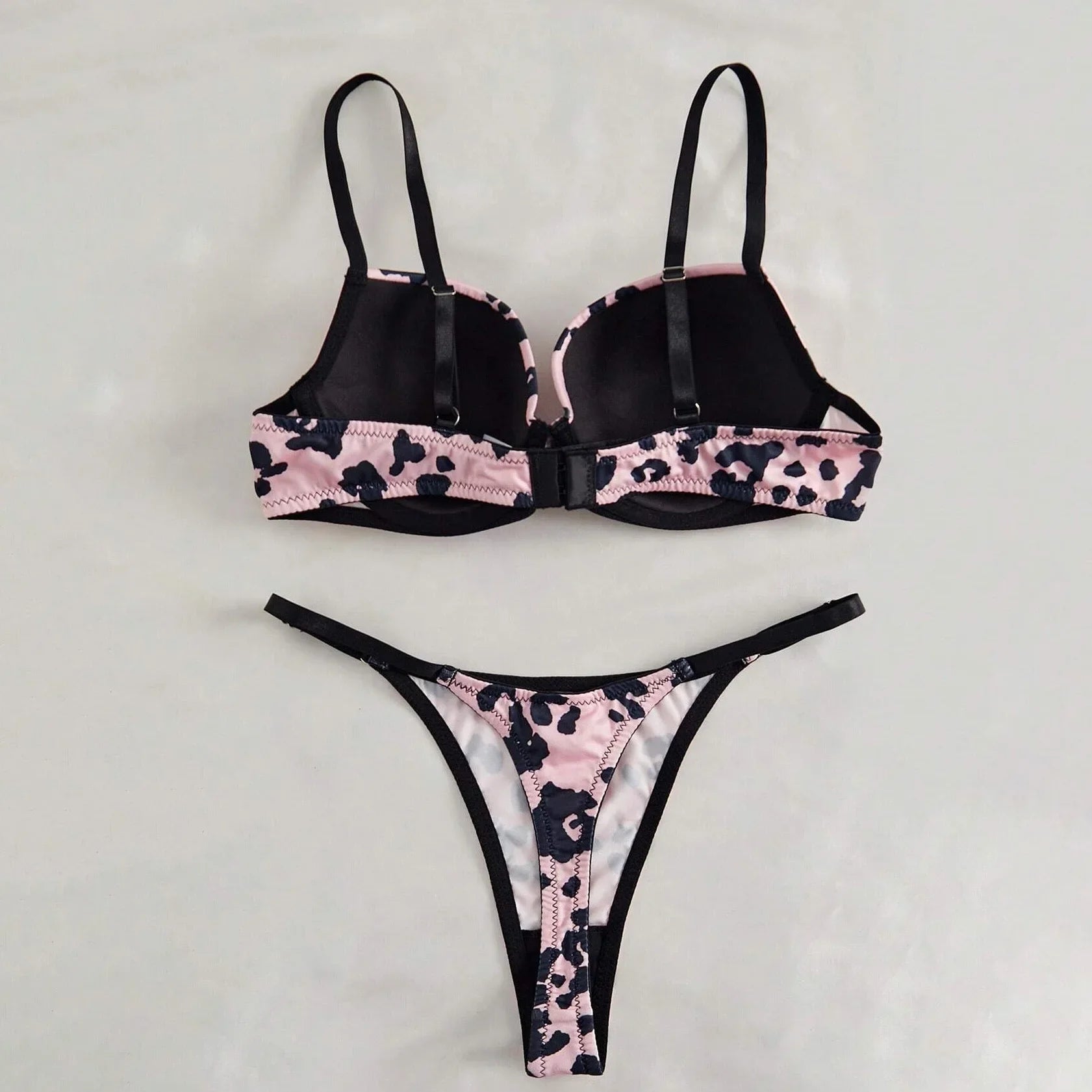 2026 European American Lingerie Leopard Print Bra Panty Comfortable Push Up Erotic Lingerie Set