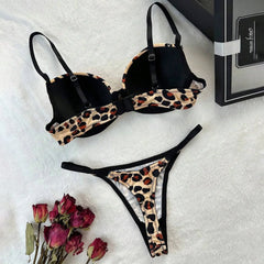 2026 European American Lingerie Leopard Print Bra Panty Comfortable Push Up Erotic Lingerie Set
