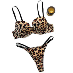 2026 European American Lingerie Leopard Print Bra Panty Comfortable Push Up Erotic Lingerie Set