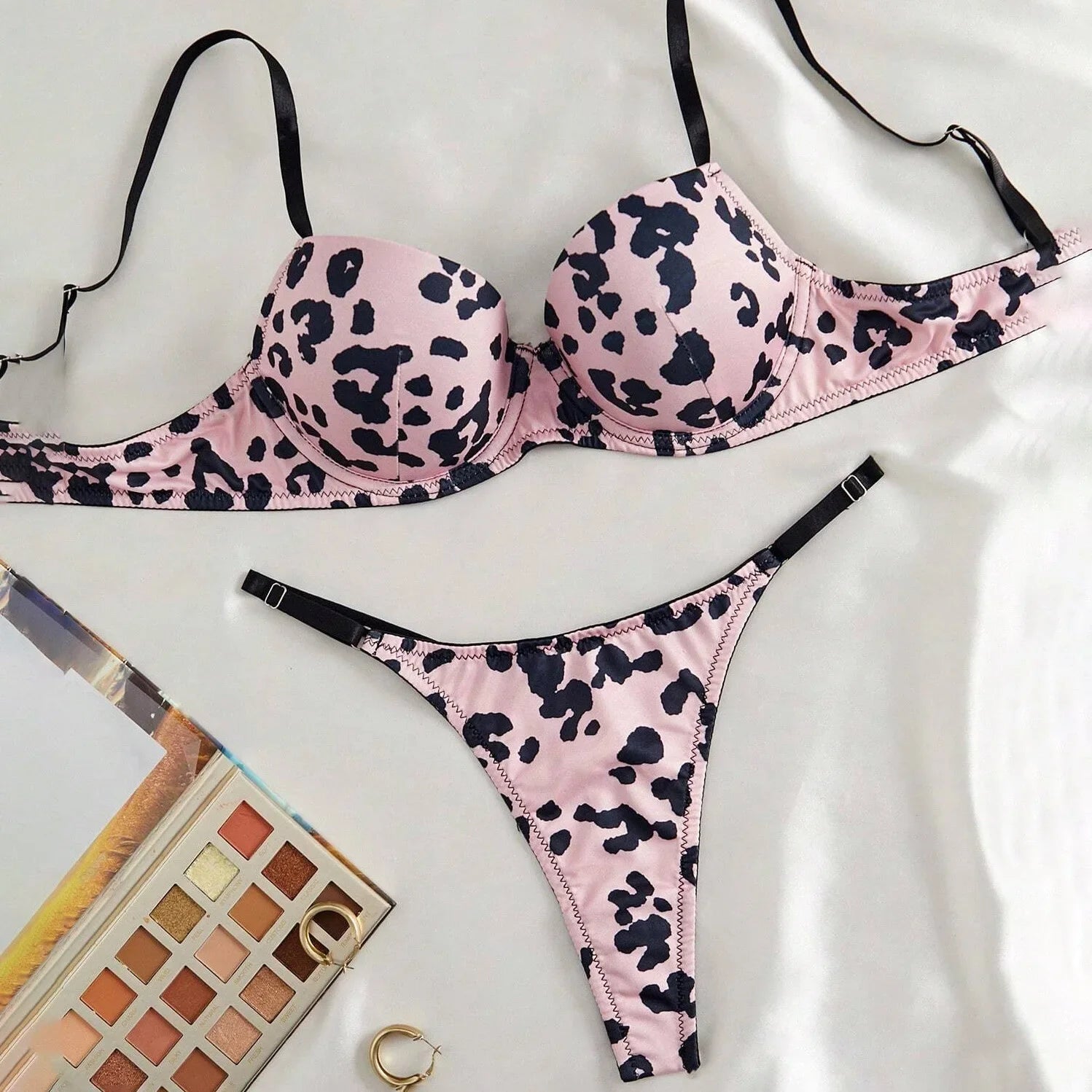 2026 European American Lingerie Leopard Print Bra Panty Comfortable Push Up Erotic Lingerie Set