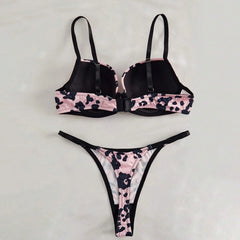 2026 European American Lingerie Leopard Print Bra Panty Comfortable Push Up Erotic Lingerie Set