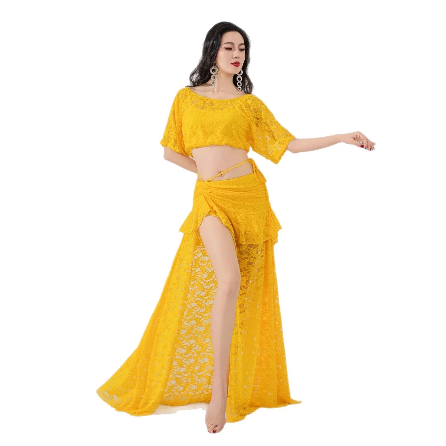 2026 Belly Dance Lace Set Elegant Practice Wear Oriental Dance Training Outfit Performance Costume