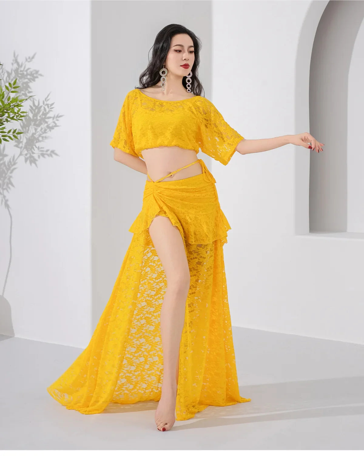 2026 Belly Dance Lace Set Elegant Practice Wear Oriental Dance Training Outfit Performance Costume