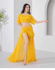 2026 Belly Dance Lace Set Elegant Practice Wear Oriental Dance Training Outfit Performance Costume