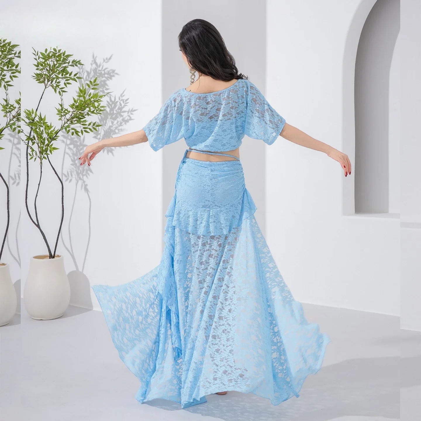 2026 Belly Dance Lace Set Elegant Practice Wear Oriental Dance Training Outfit Performance Costume