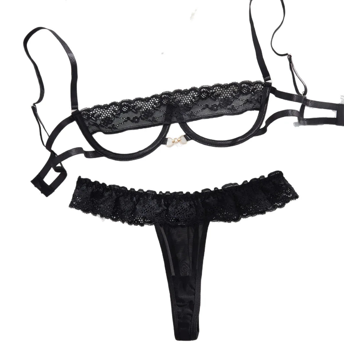 2026 Western Black Bra Lace Lingerie Sets Three Point See Through Erotic Suits